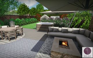 belle terrasse pavée avec salon de jardin